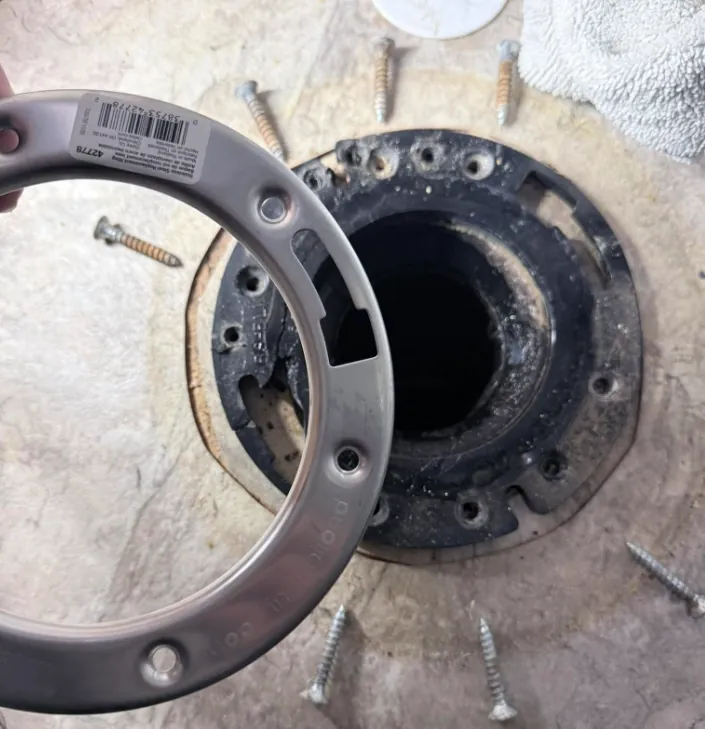 Toilet flange + ball seal on an RV in Florida