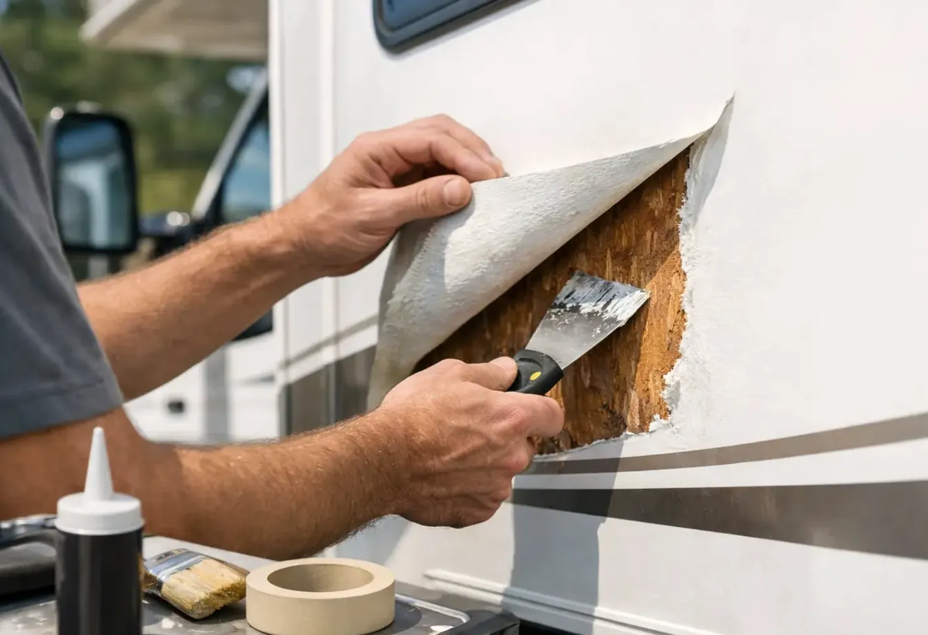 Sidewall delamination repair on an RV in Florida